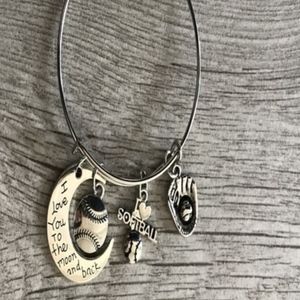 Softball Love You to Moon and Back Bangle Bracelet